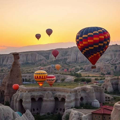 Des montgolfières colorées flottant au-dessus des formations rocheuses uniques de Cappadoce, Turquie.