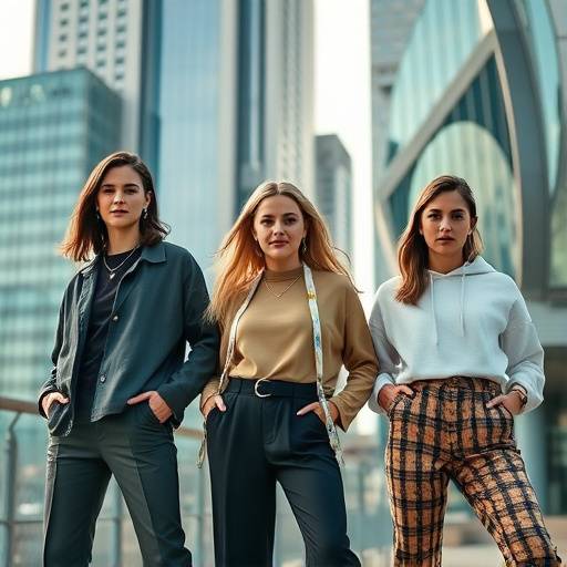 Image promotionnelle d'une campagne de photos pour la marque de v√™tements 'Mode √âthique', pr√©sentant des mannequins dans un cadre urbain et moderne.