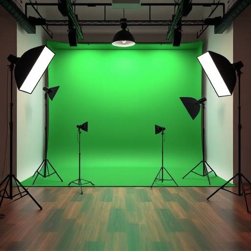 Int√©rieur du Studio A avec √©clairage professionnel et fond vert.