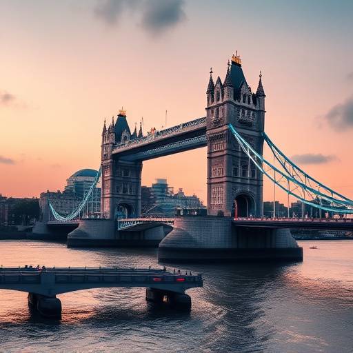 Le pont Tower Bridge s'élevant au-dessus de la Tamise à Londres, Angleterre.