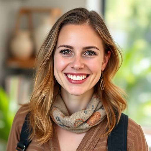 Portrait de Sophie Martin, conseillère en voyages chez Évasion Exquise, une jeune femme dynamique et enthousiaste.